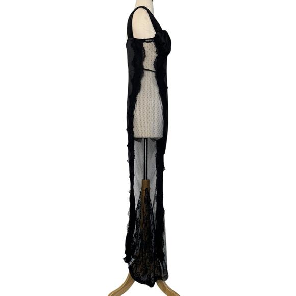 PRETTY LITTLE THING Black Satin Sleeveless Lace Insert Maxi Dress NEW Size 2 - Picture 6 of 13